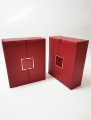 Red Pu Leather Sewing double door Metal Logo wine boxes