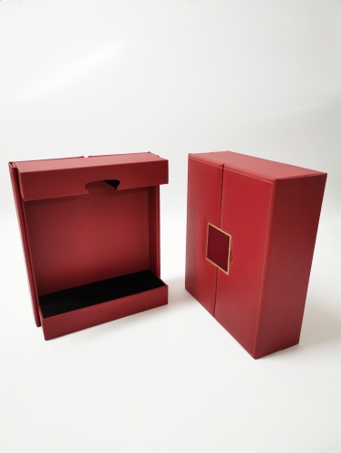 Red Pu Leather Sewing double door Metal Logo wine boxes