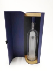 Blue Leather & Special paper Wood wine tray Gift box