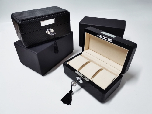MDF Medium density fiberboard Black Leather Keychain Three watch suit Watch storage boxes